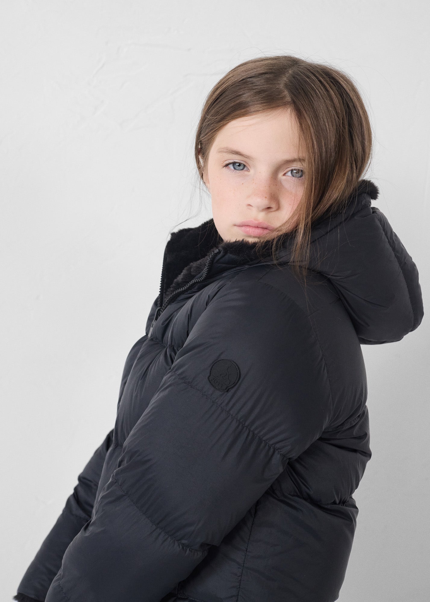 Doudoune enfant en fausse fourrure à capuche Noir Agathe