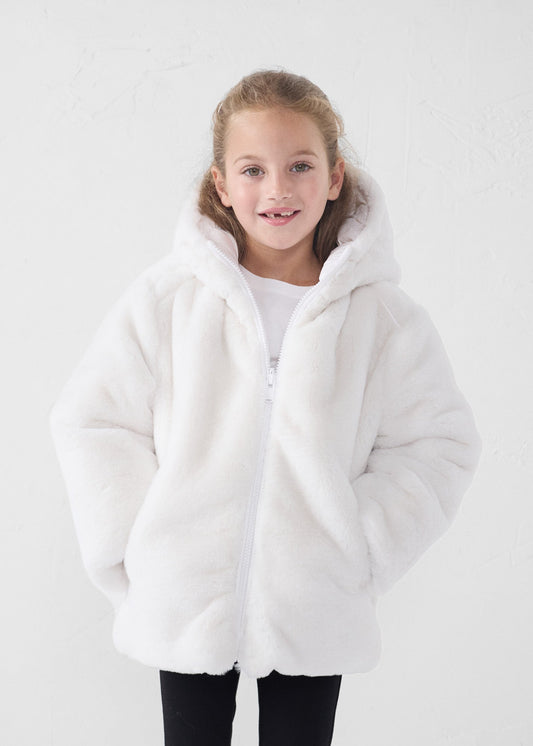 Doudoune enfant en fausse fourrure à capuche Blanc Agathe