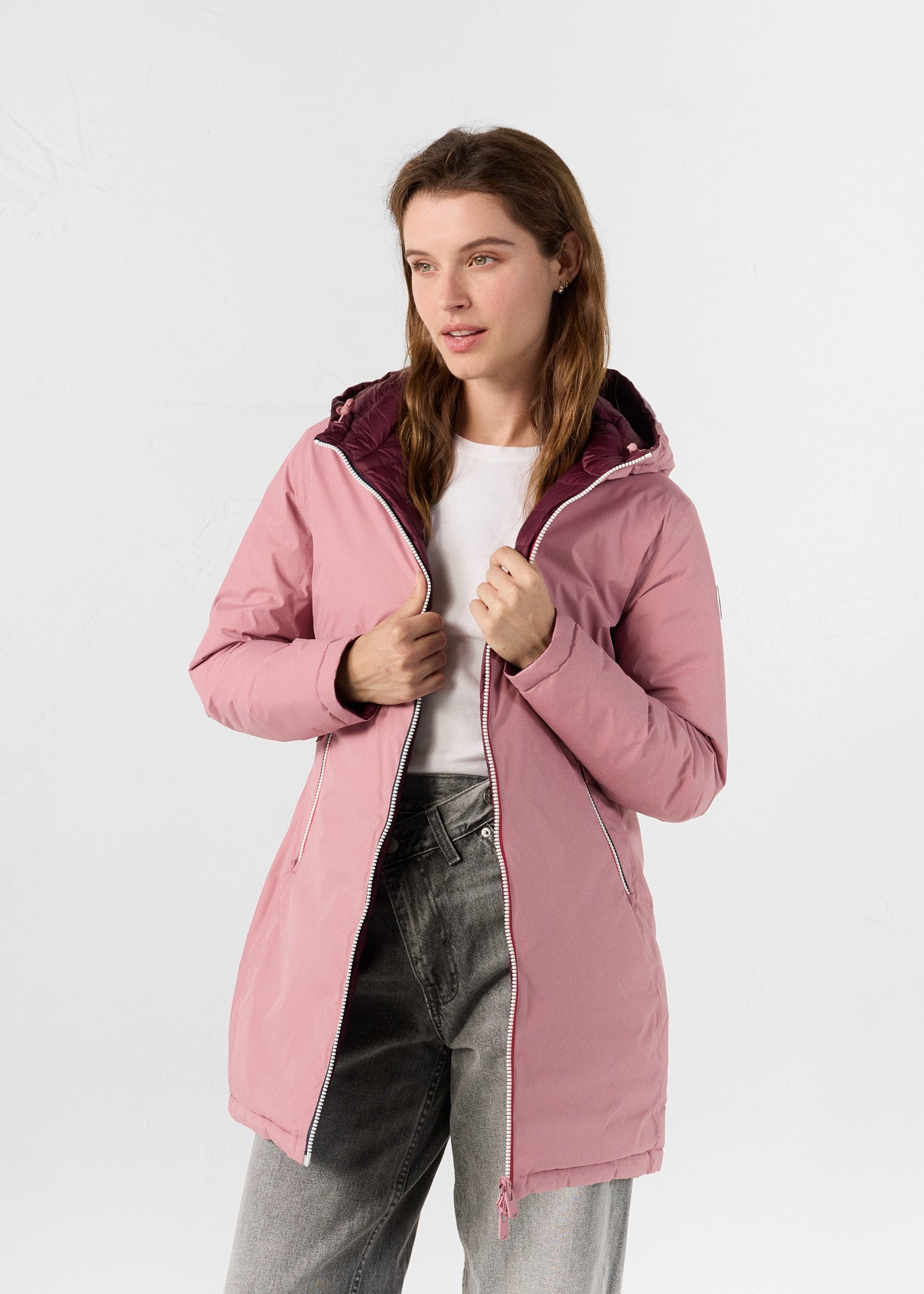 Doudoune longue réversible Rose antique/cerise noire Verone