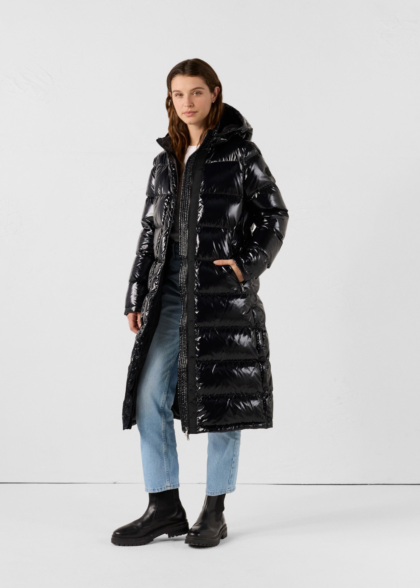 Doudoune longue laquée à capuche Grand Froid Noir Karachi