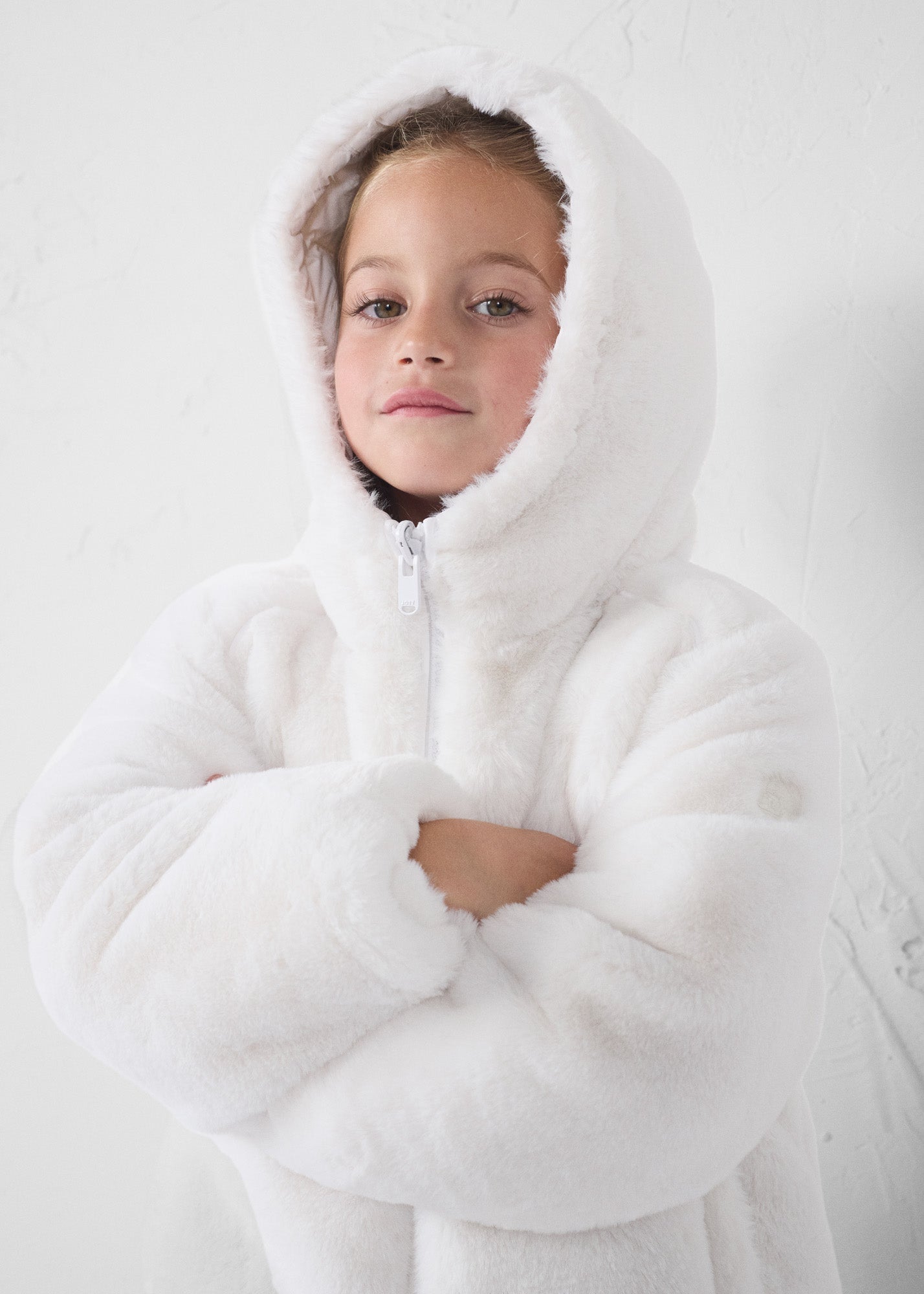 Doudoune enfant en fausse fourrure à capuche Blanc Agathe