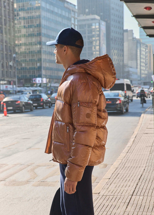 Doudoune à capuche Grand Froid Sucre roux Java laquée