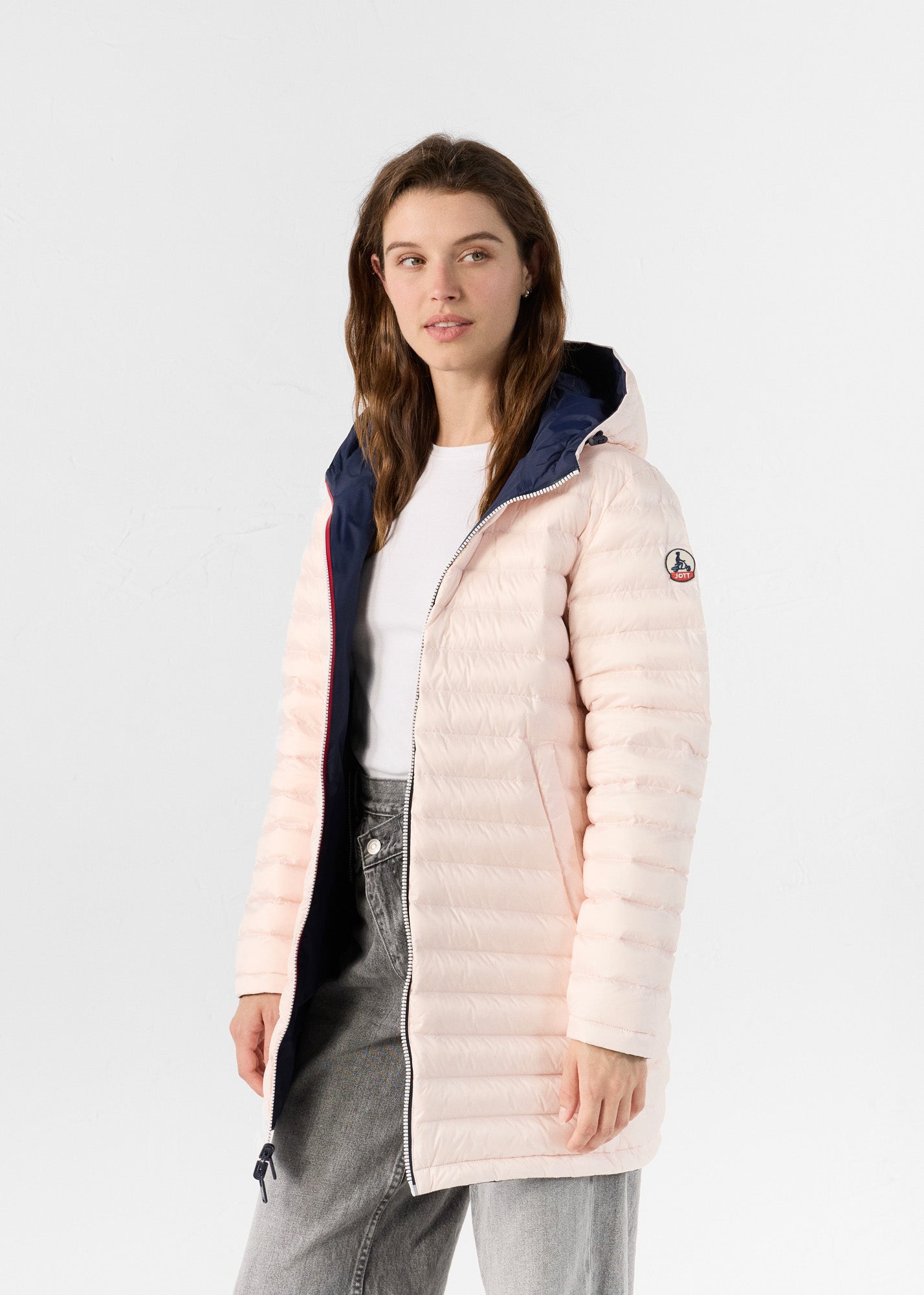 Doudoune longue réversible Marine/rose pétale Verone