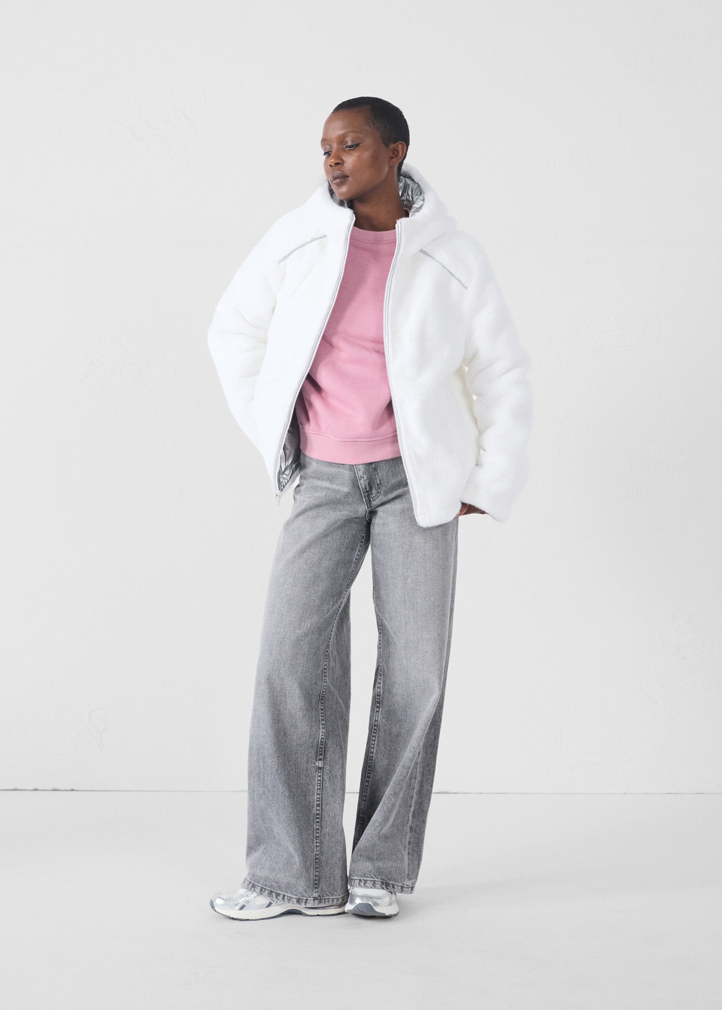 Doudoune fausse fourrure Blanc Zora